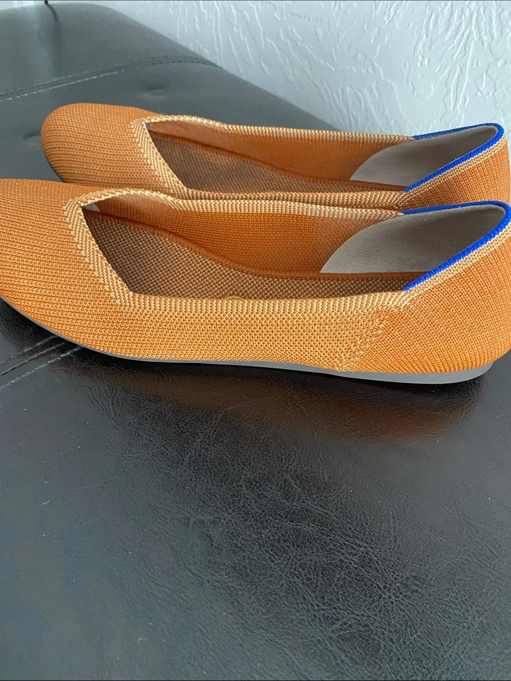 Rothy's Caramel Knit Flats with Blue Trim - Picture 4 of 10